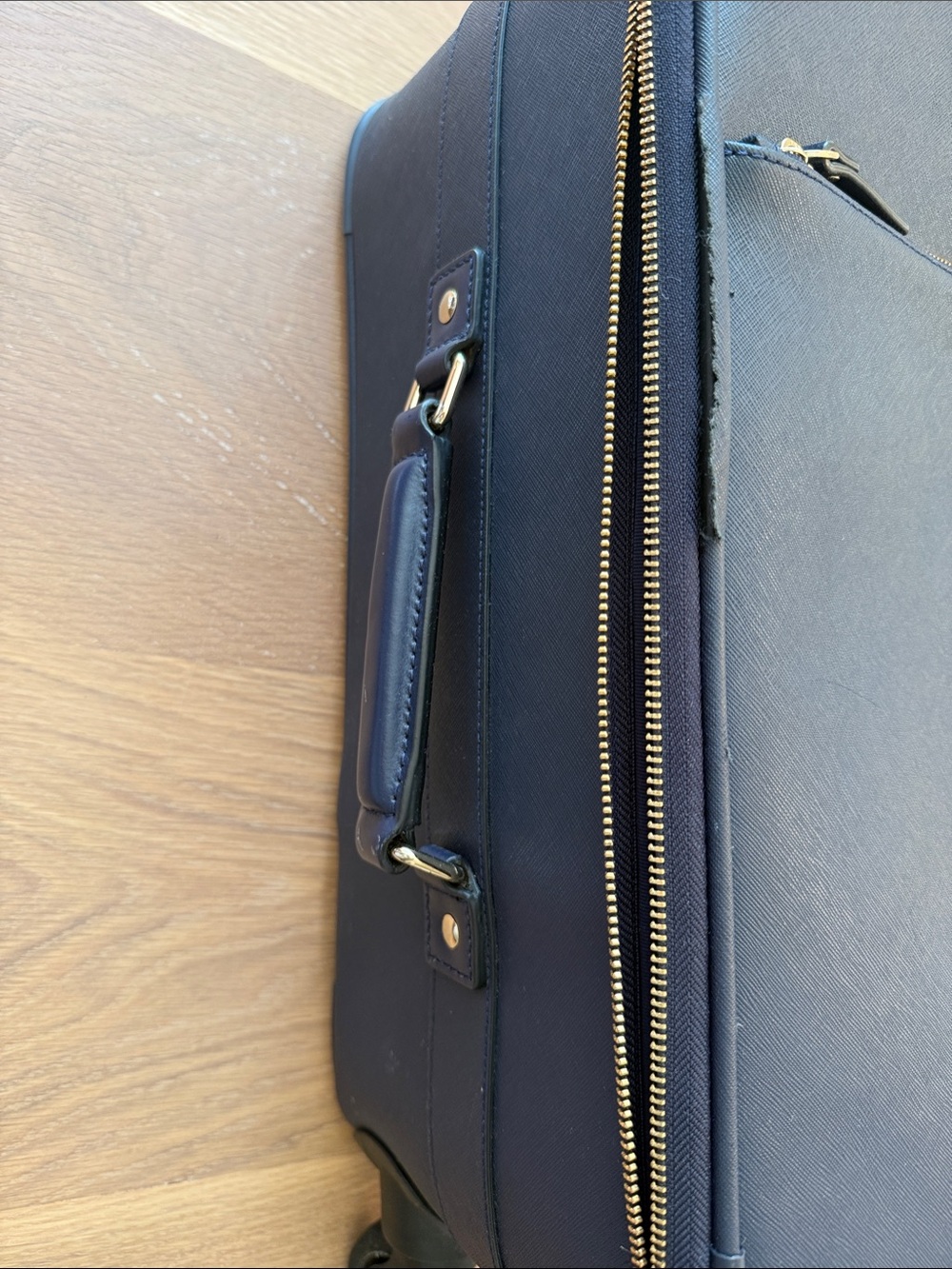 kate spade navy leather wheeled carry-on suitcase with gold logo - Picture 2 of 16
